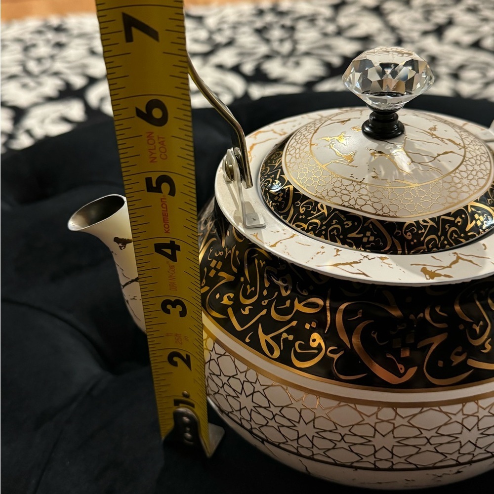 Ornate Unique Arabic Style Tea Kettle Black Cream Gold Patterned Vintage Look - Picture 16 of 16